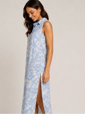 ✨Ivanka Trump Sleeveless Palm Print Shirt Dress Size S